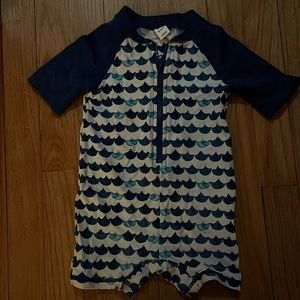 Blue and white toddler 1 piece zip bathing suit